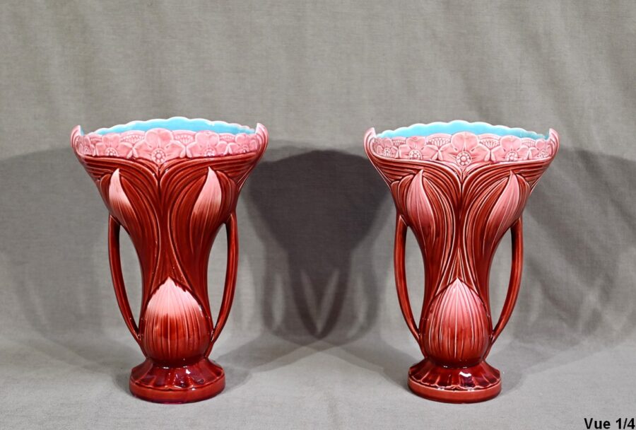 Paire de Vases en Faïence, estampillés Digoin Sarreguemines – Fin XIXe – Image 4