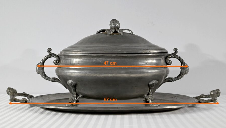 Soupière et Plateau en Etain Fin, estampillés L.Houzeaux – Début XXe – Image 22