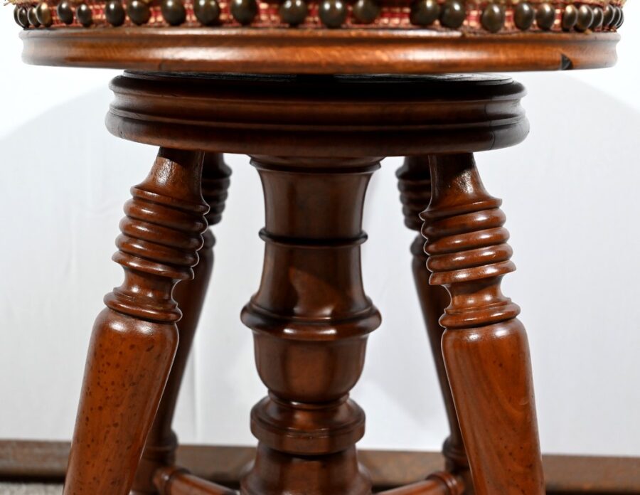 Tabouret de Piano en Noyer Massif – Fin XIXe – Image 11