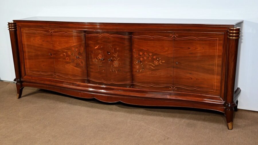 Enfilade 5 portes en Palissandre de Rio, attribuée à J.Leleu, Art Deco - 1940