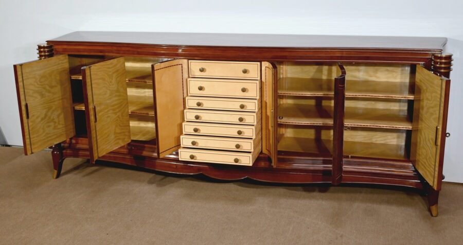 Enfilade 5 portes en Palissandre de Rio, attribuée à J.Leleu, Art Deco - 1940 – Image 4