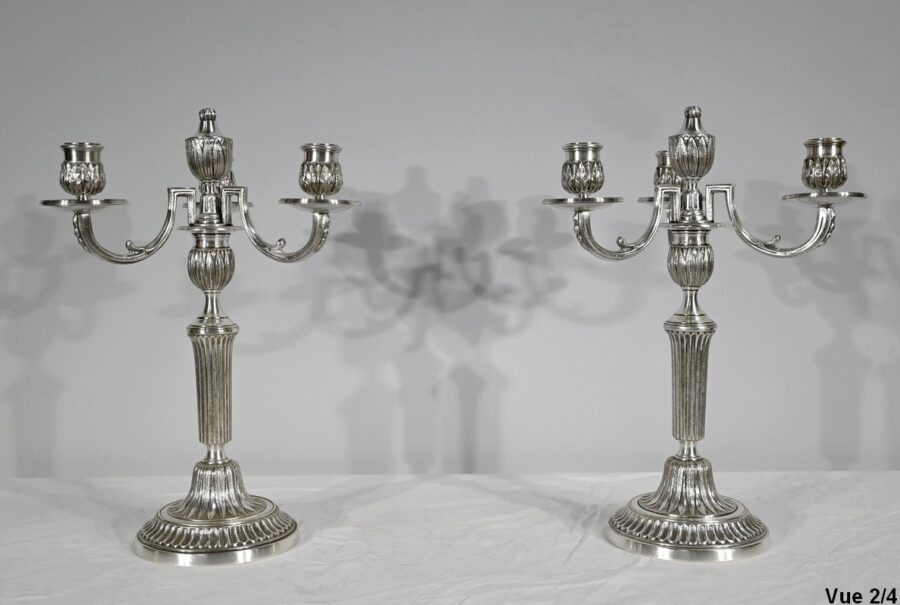 Paire de Chandeliers en Bronze Argenté – Fin XIXe – Image 18