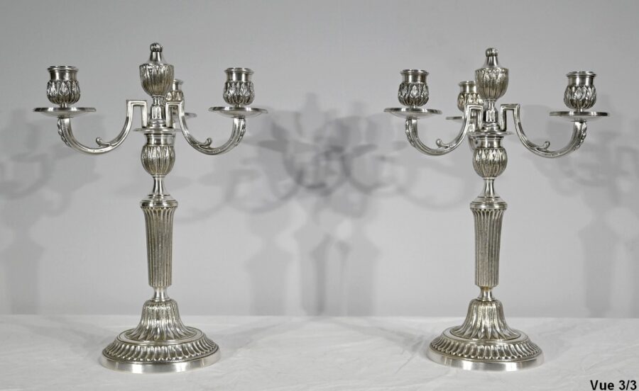 Paire de Chandeliers en Bronze Argenté – Fin XIXe – Image 19