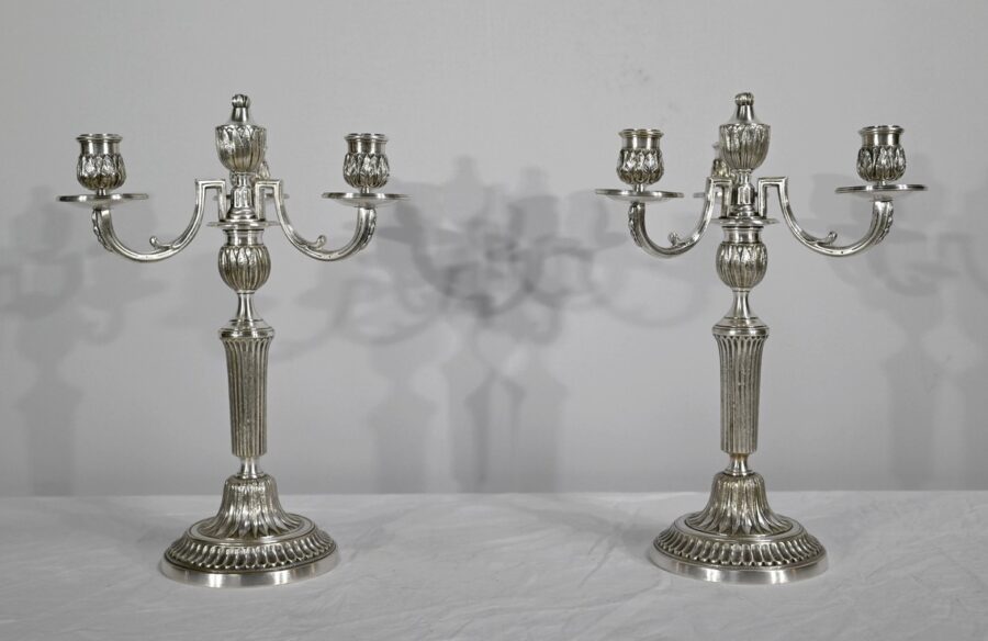 Paire de Chandeliers en Bronze Argenté – Fin XIXe – Image 2