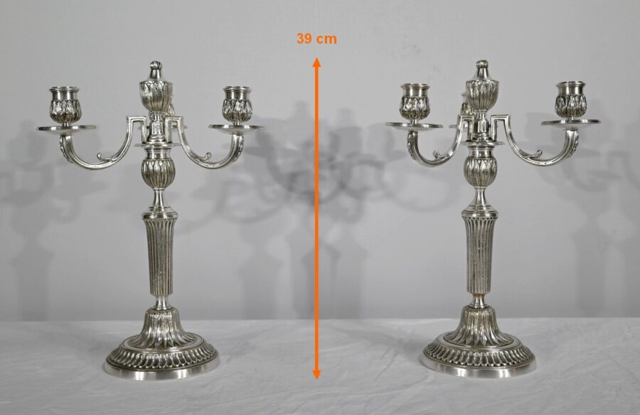 Paire de Chandeliers en Bronze Argenté – Fin XIXe – Image 20