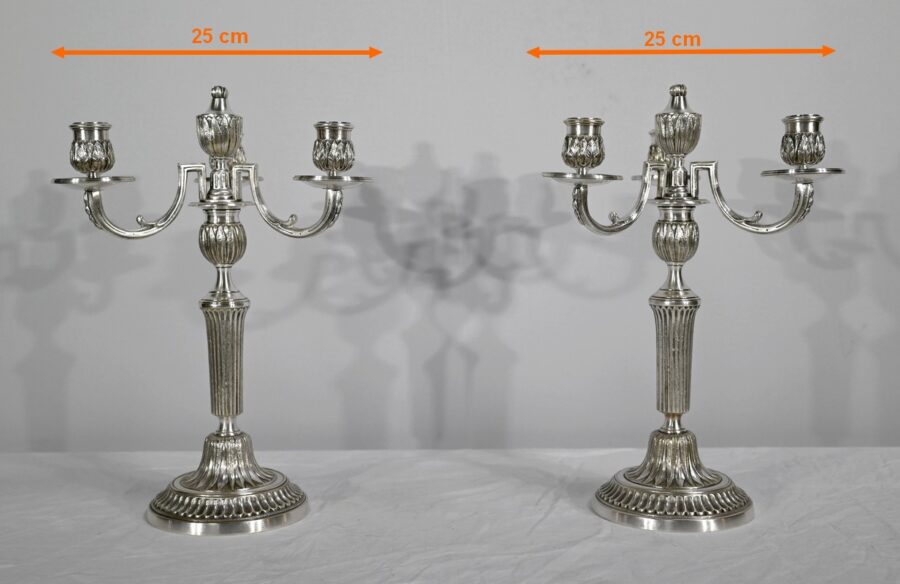 Paire de Chandeliers en Bronze Argenté – Fin XIXe – Image 21