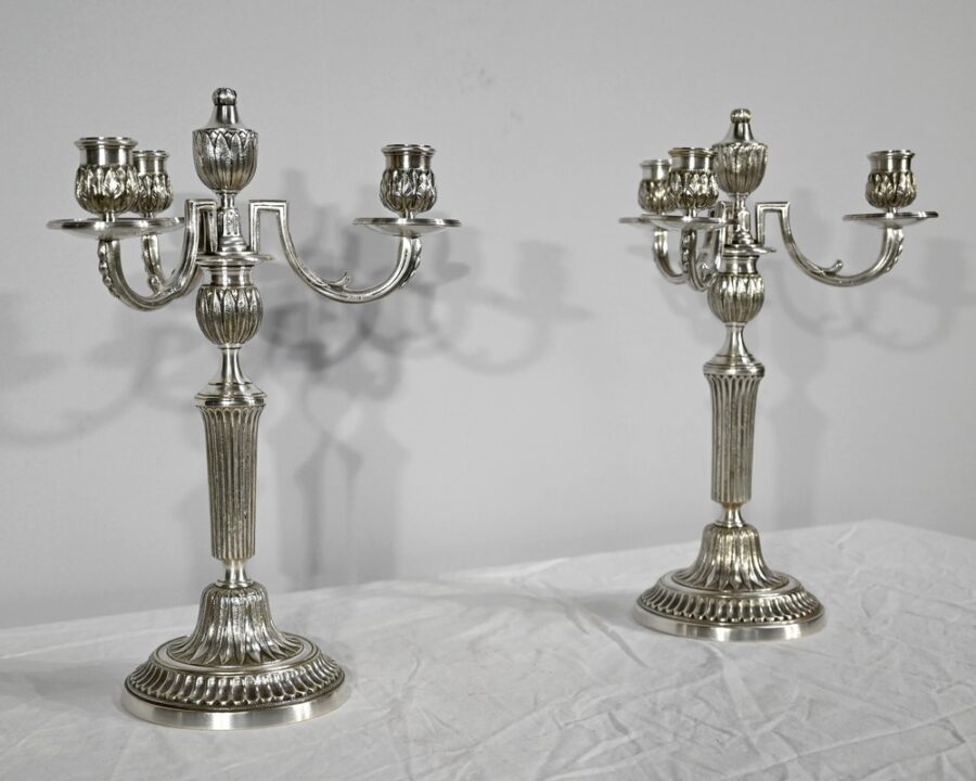 Paire de Chandeliers en Bronze Argenté – Fin XIXe – Image 3