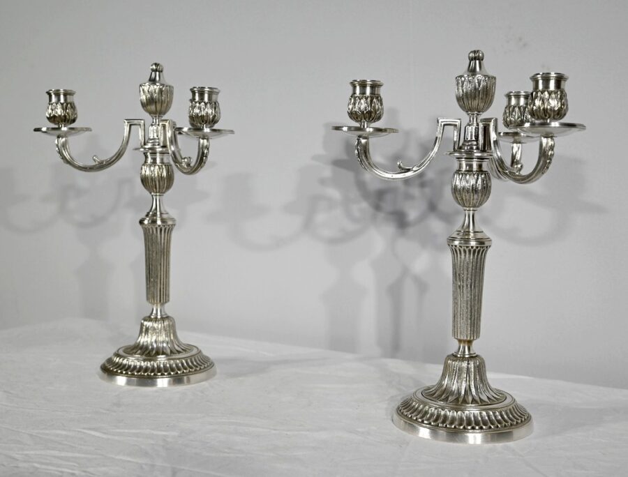 Paire de Chandeliers en Bronze Argenté – Fin XIXe – Image 4