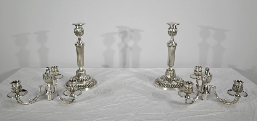 Paire de Chandeliers en Bronze Argenté – Fin XIXe – Image 6