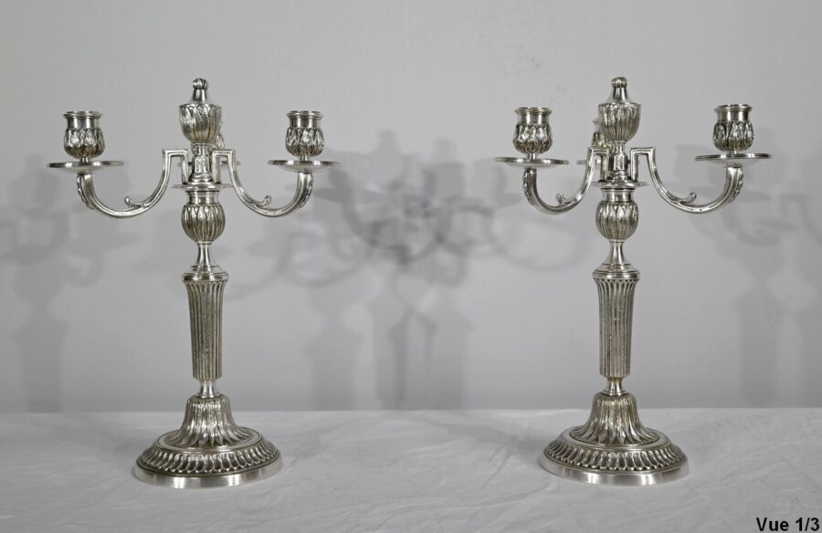 Paire de Chandeliers en Bronze Argenté – Fin XIXe – Image 7