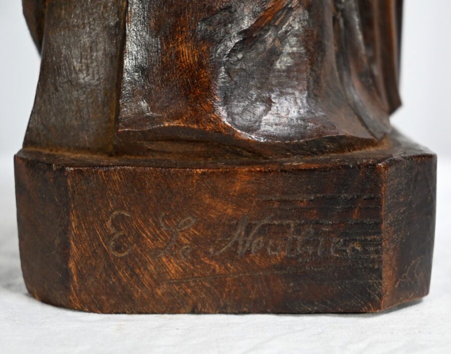 Statue de Sainte Anne en Frêne, signée E.Le Neuthier – Milieu XIXe – Image 13