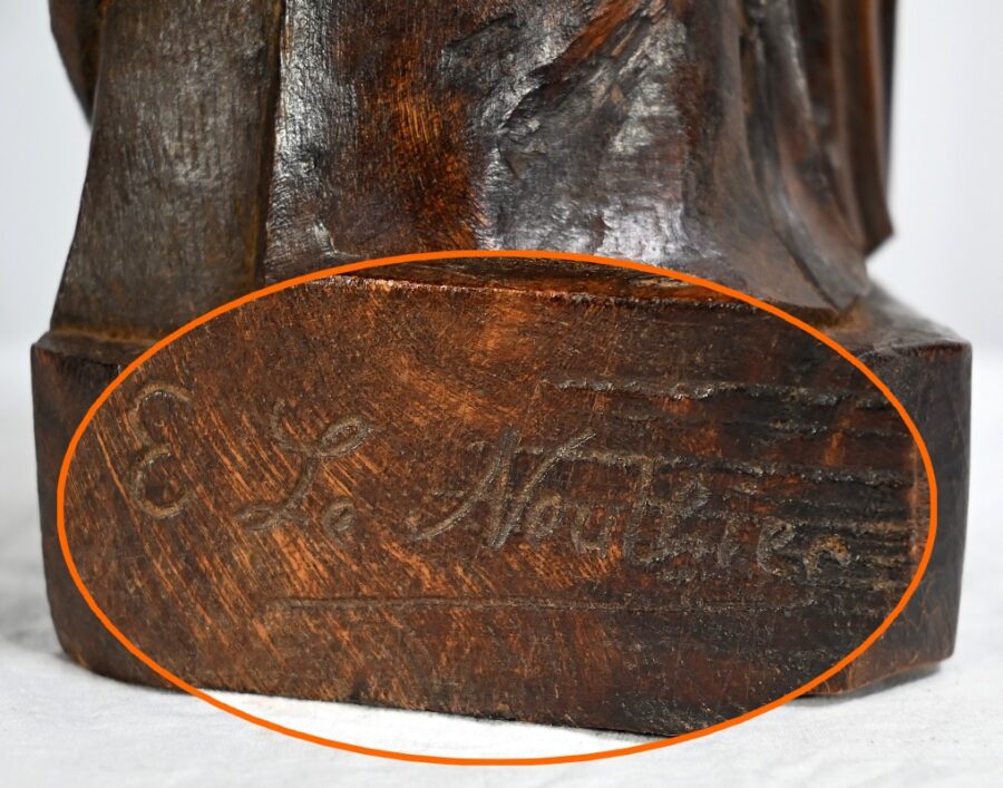 Statue de Sainte Anne en Frêne, signée E.Le Neuthier – Milieu XIXe – Image 14