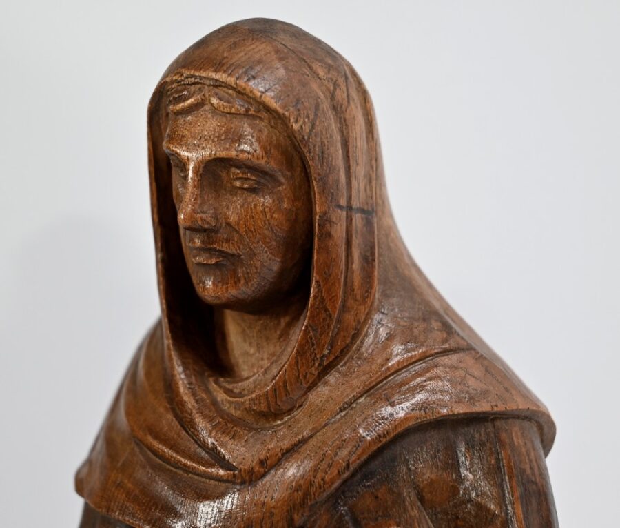 Statue de Sainte Anne en Frêne, signée E.Le Neuthier – Milieu XIXe – Image 7