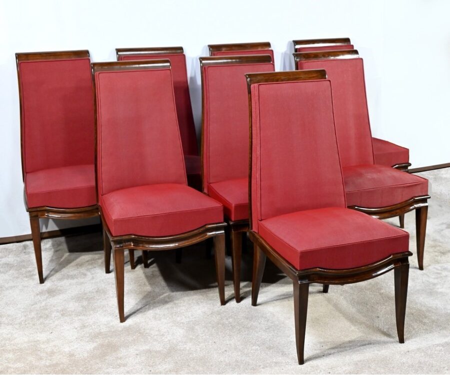 Suite de 8 Chaises en Hêtre Massif, attribuée à J.Leleu, Art Déco - 1940 – Image 3