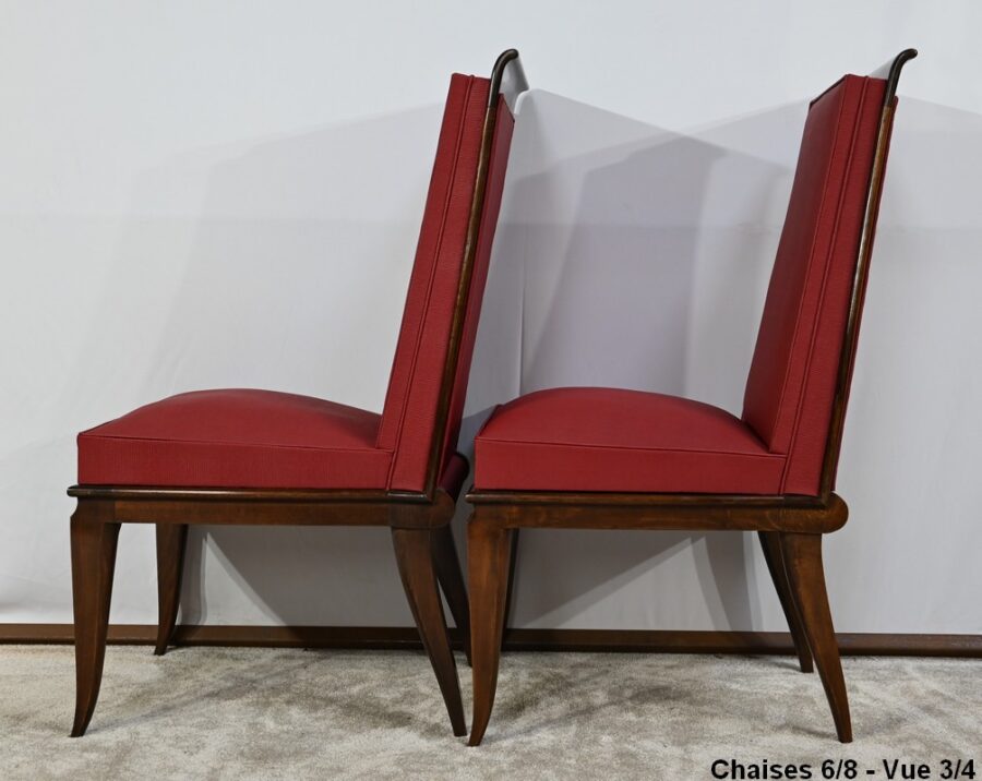 Suite de 8 Chaises en Hêtre Massif, attribuée à J.Leleu, Art Déco - 1940 – Image 31