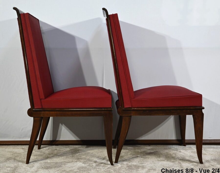 Suite de 8 Chaises en Hêtre Massif, attribuée à J.Leleu, Art Déco - 1940 – Image 34