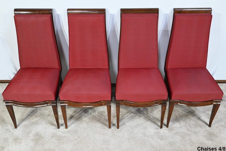 Suite de 8 Chaises en Hêtre Massif, attribuée à J.Leleu, Art Déco - 1940 – Image 4