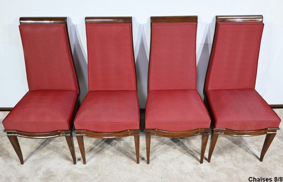 Suite de 8 Chaises en Hêtre Massif, attribuée à J.Leleu, Art Déco - 1940 – Image 5