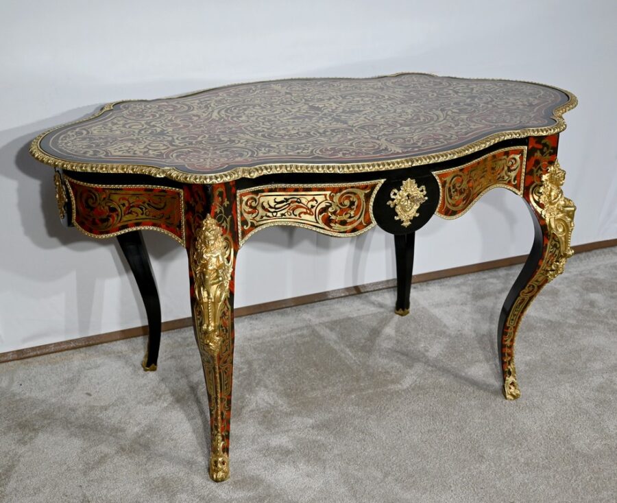 Table d’Apparat Violonée en Poirier Noirci, style Boulle, époque Napoléon III – Milieu XIXe – Image 2