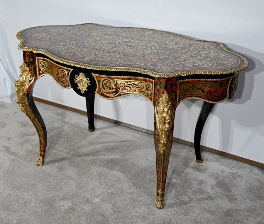 Table d’Apparat Violonée en Poirier Noirci, style Boulle, époque Napoléon III – Milieu XIXe – Image 3