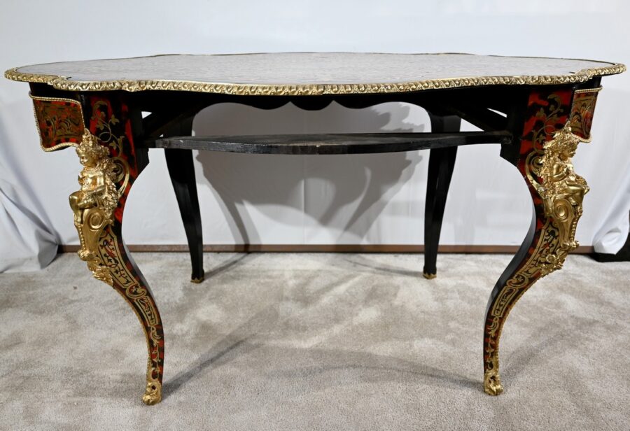 Table d’Apparat Violonée en Poirier Noirci, style Boulle, époque Napoléon III – Milieu XIXe – Image 36