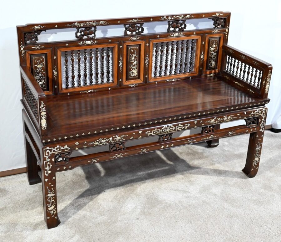 Petite Banquette Indochinoise en Palissandre – Fin XIXe – Image 2