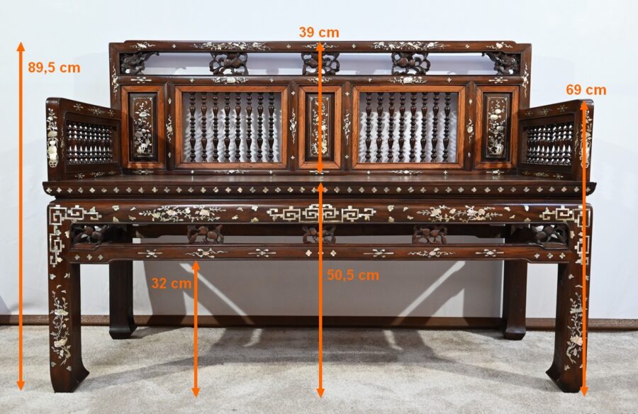 Petite Banquette Indochinoise en Palissandre – Fin XIXe – Image 28