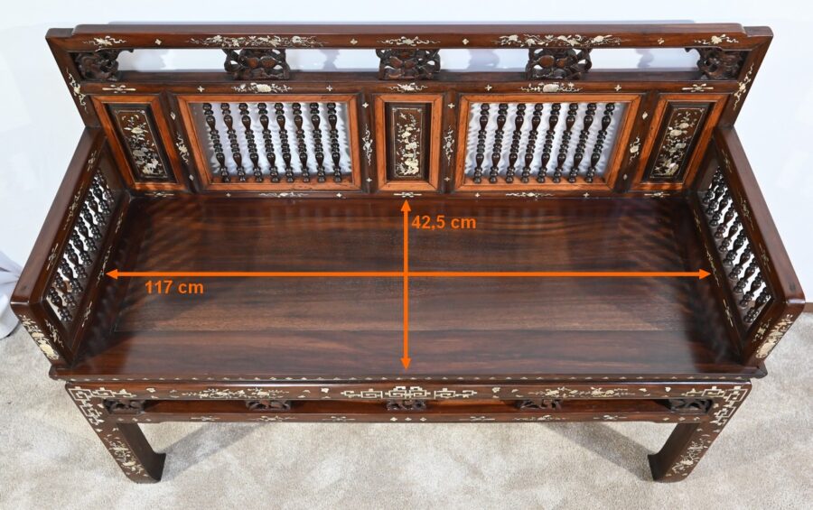 Petite Banquette Indochinoise en Palissandre – Fin XIXe – Image 29