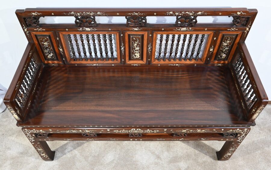 Petite Banquette Indochinoise en Palissandre – Fin XIXe – Image 4