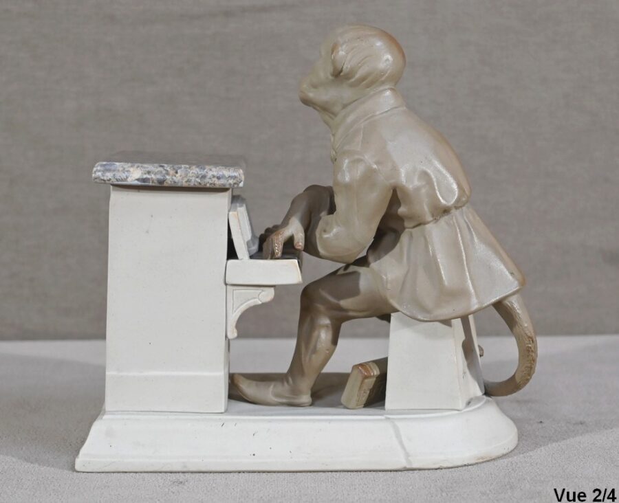 Pot à Tabac en Biscuit et Grès « Singe Mélomane », Manufacture Sarreguemines – Fin XIXe – Image 17
