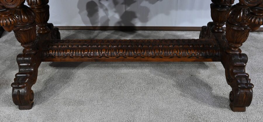 Table Bureau en Chêne, goût Renaissance Gothique – Fin XIXe – Image 12