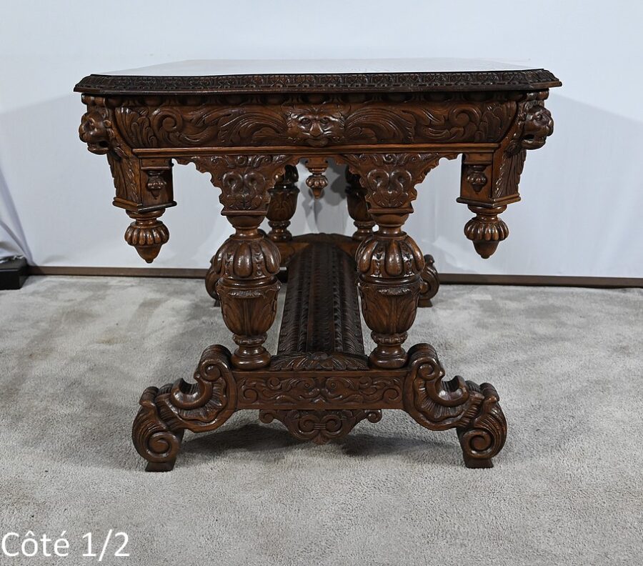 Table Bureau en Chêne, goût Renaissance Gothique – Fin XIXe – Image 15