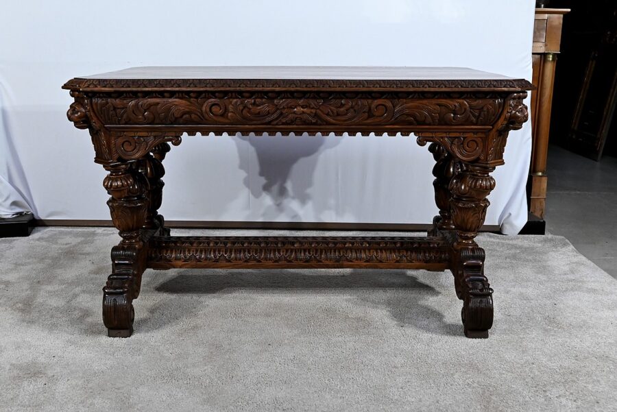 Table Bureau en Chêne, goût Renaissance Gothique – Fin XIXe – Image 18