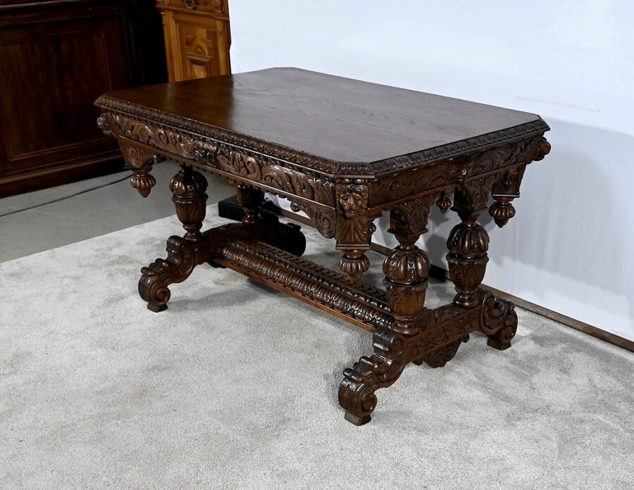 Table Bureau en Chêne, goût Renaissance Gothique – Fin XIXe – Image 2