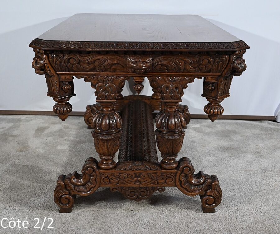 Table Bureau en Chêne, goût Renaissance Gothique – Fin XIXe – Image 19