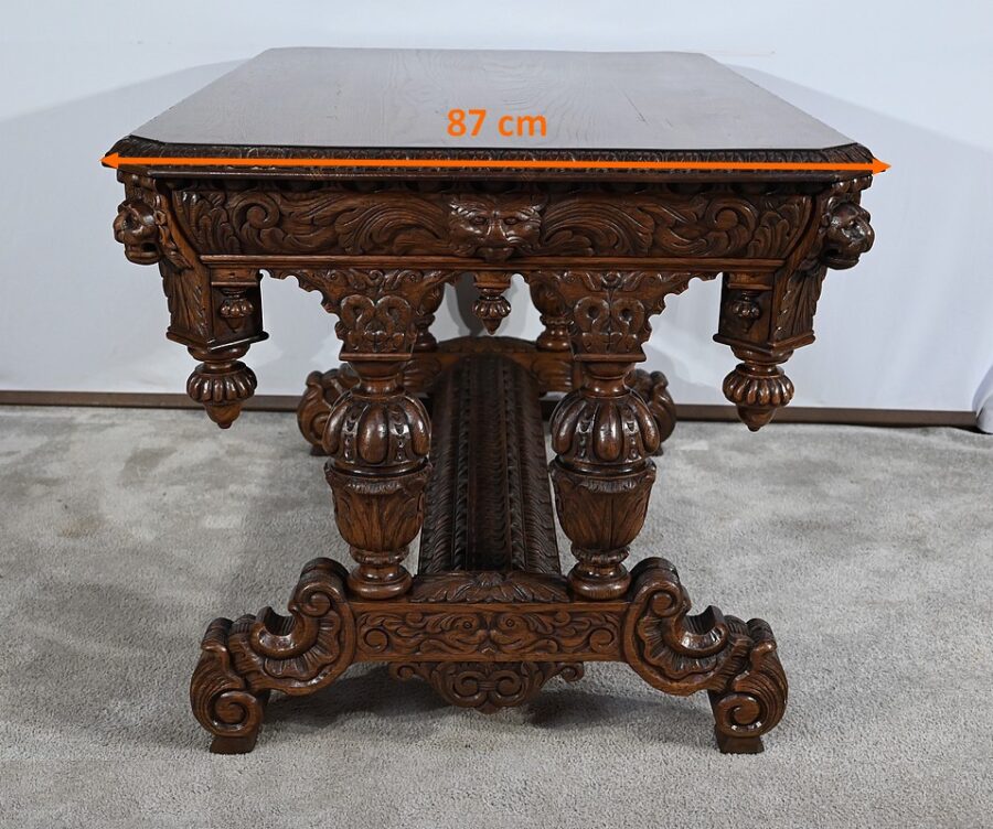 Table Bureau en Chêne, goût Renaissance Gothique – Fin XIXe – Image 22