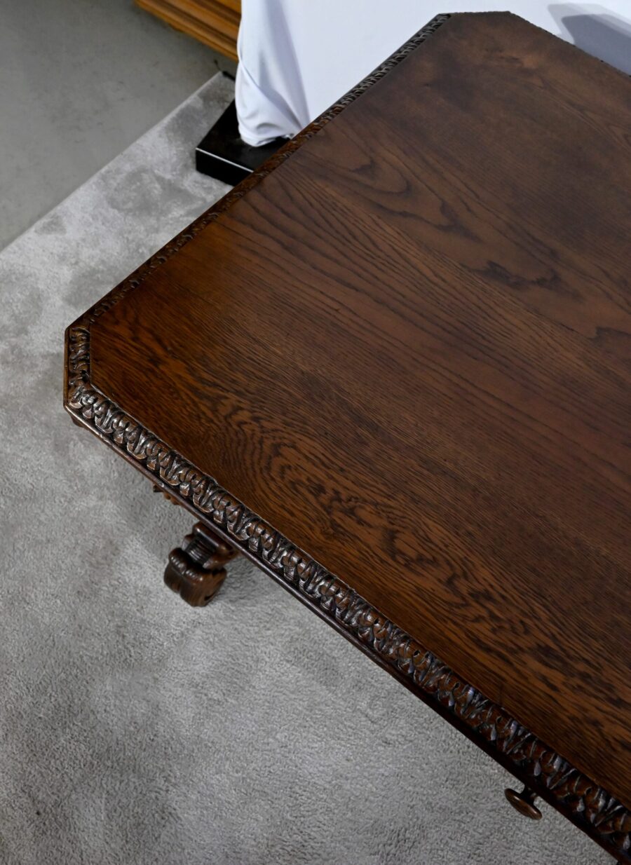 Table Bureau en Chêne, goût Renaissance Gothique – Fin XIXe – Image 7