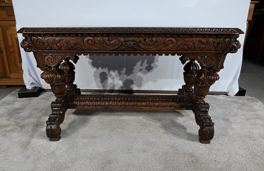 Table Bureau en Chêne, goût Renaissance Gothique – Fin XIXe – Image 8