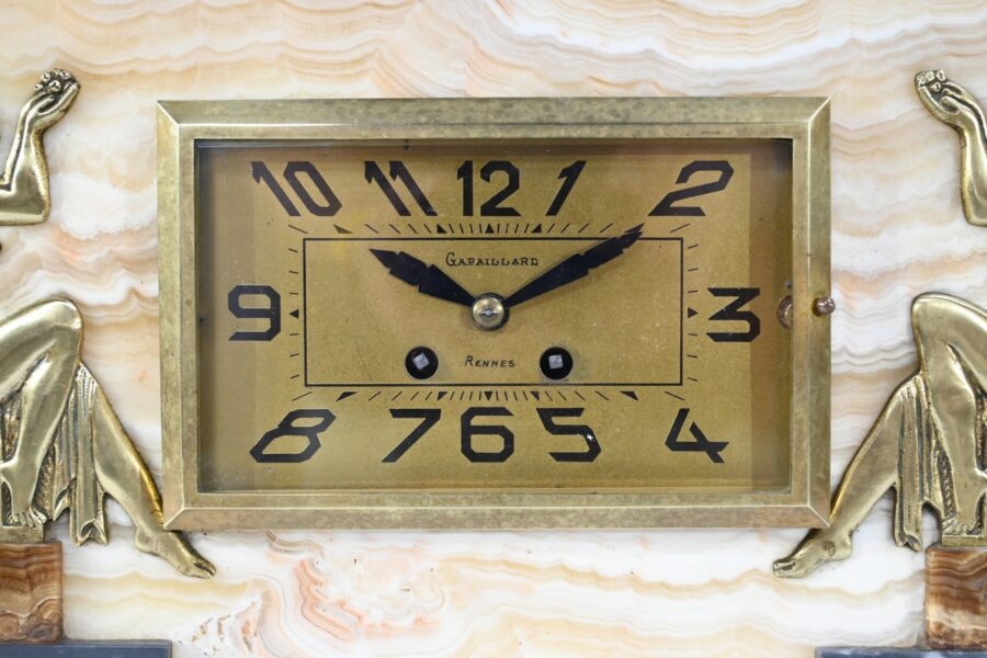 Ensemble de Cheminée en Onyx et Bronze, estampillé A. Gapaillard, Art Déco – 1920 – Image 10