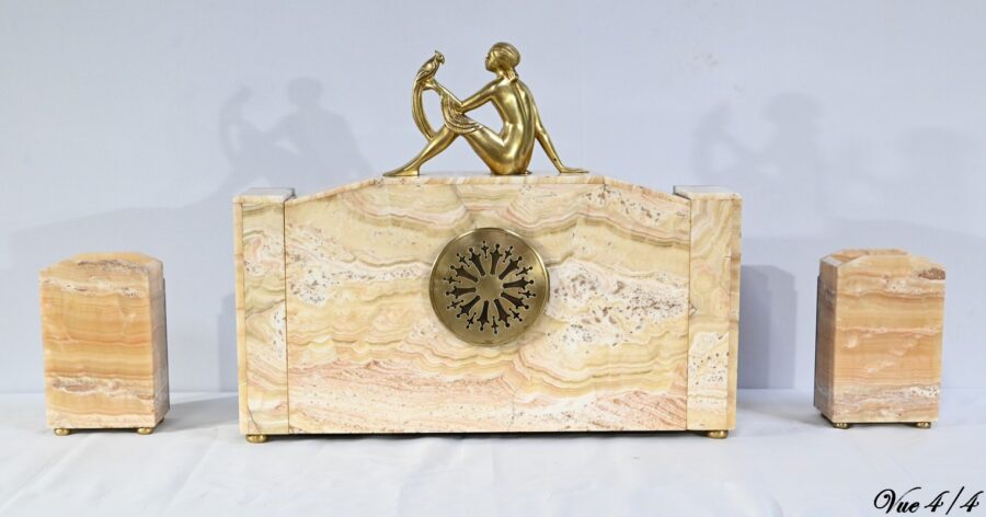 Ensemble de Cheminée en Onyx et Bronze, estampillé A. Gapaillard, Art Déco – 1920 – Image 22