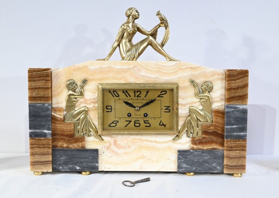 Ensemble de Cheminée en Onyx et Bronze, estampillé A. Gapaillard, Art Déco – 1920 – Image 5