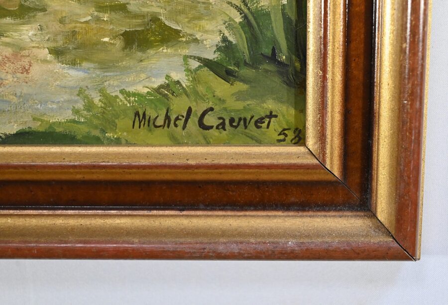 Peinture à l'Huile sur Bois, signée M.Cauvet – 1958 – Image 11
