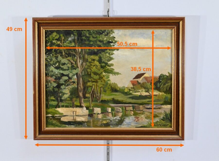 Peinture à l'Huile sur Bois, signée M.Cauvet – 1958 – Image 13