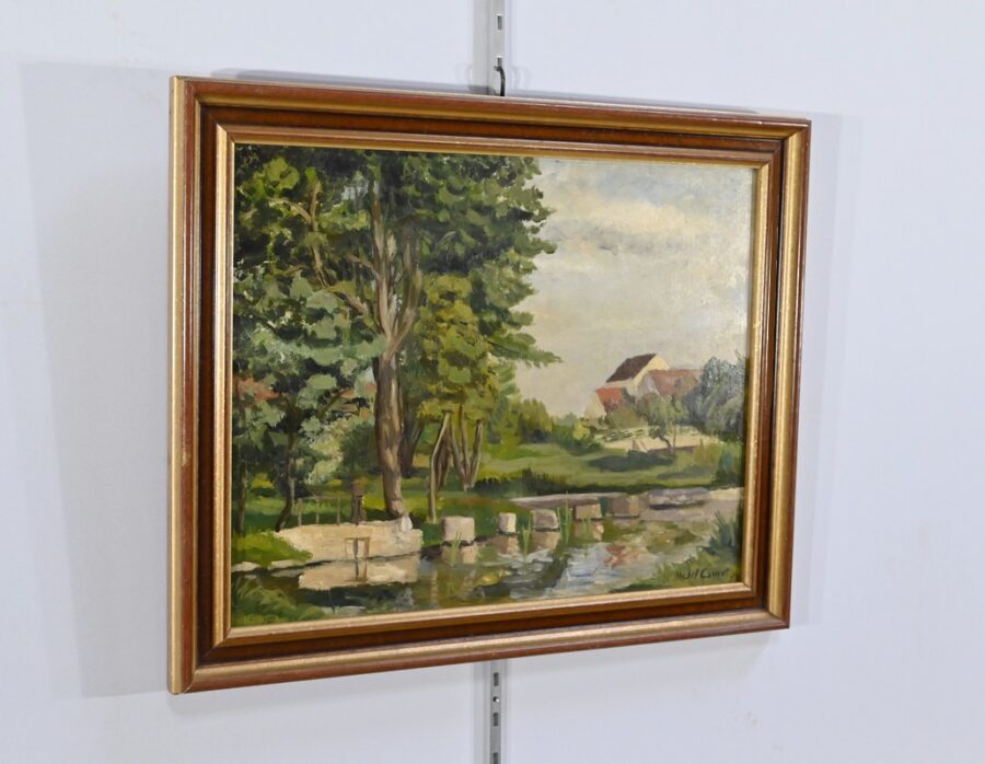 Peinture à l'Huile sur Bois, signée M.Cauvet – 1958 – Image 2
