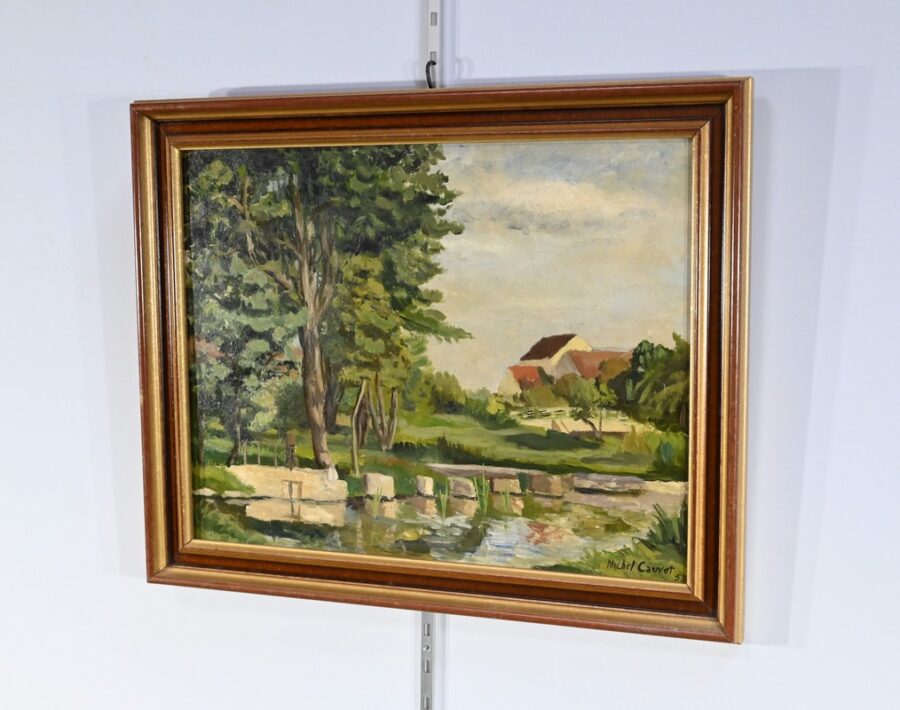 Peinture à l'Huile sur Bois, signée M.Cauvet – 1958 – Image 3