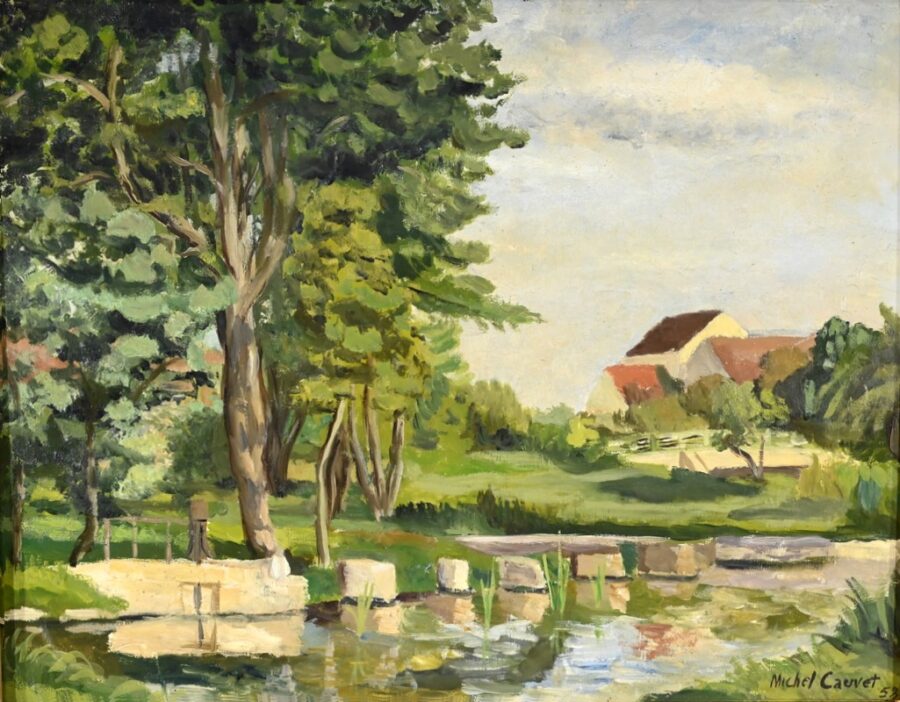 Peinture à l'Huile sur Bois, signée M.Cauvet – 1958 – Image 4