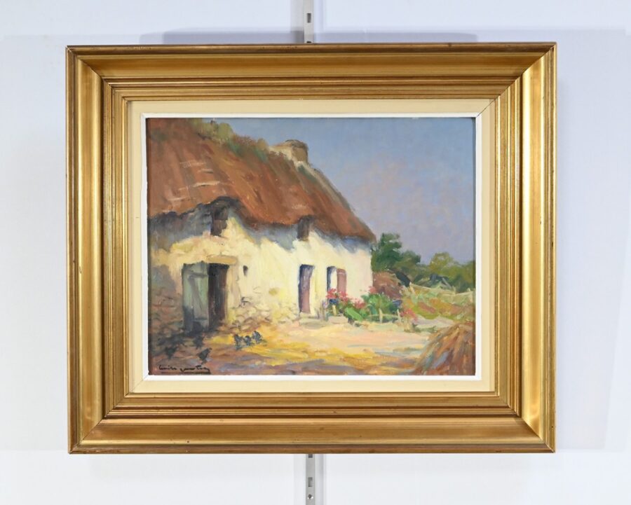 Huile sur Bois « Maison en Brière », signée E. Gautier – 1955
