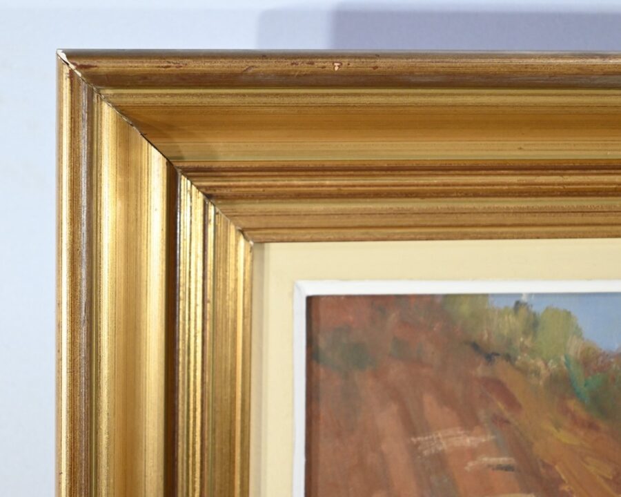 Huile sur Bois « Maison en Brière », signée E. Gautier – 1955 – Image 13