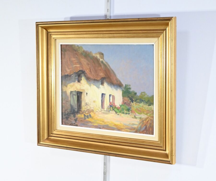 Huile sur Bois « Maison en Brière », signée E. Gautier – 1955 – Image 3