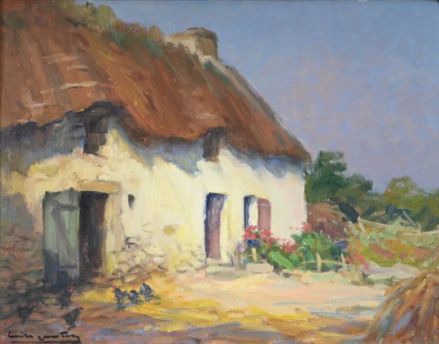 Huile sur Bois « Maison en Brière », signée E. Gautier – 1955 – Image 4